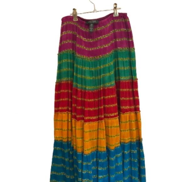 Ralph Lauren Red and Blue Tiered A-Line Maxi Skirt - Picture 1 of 8